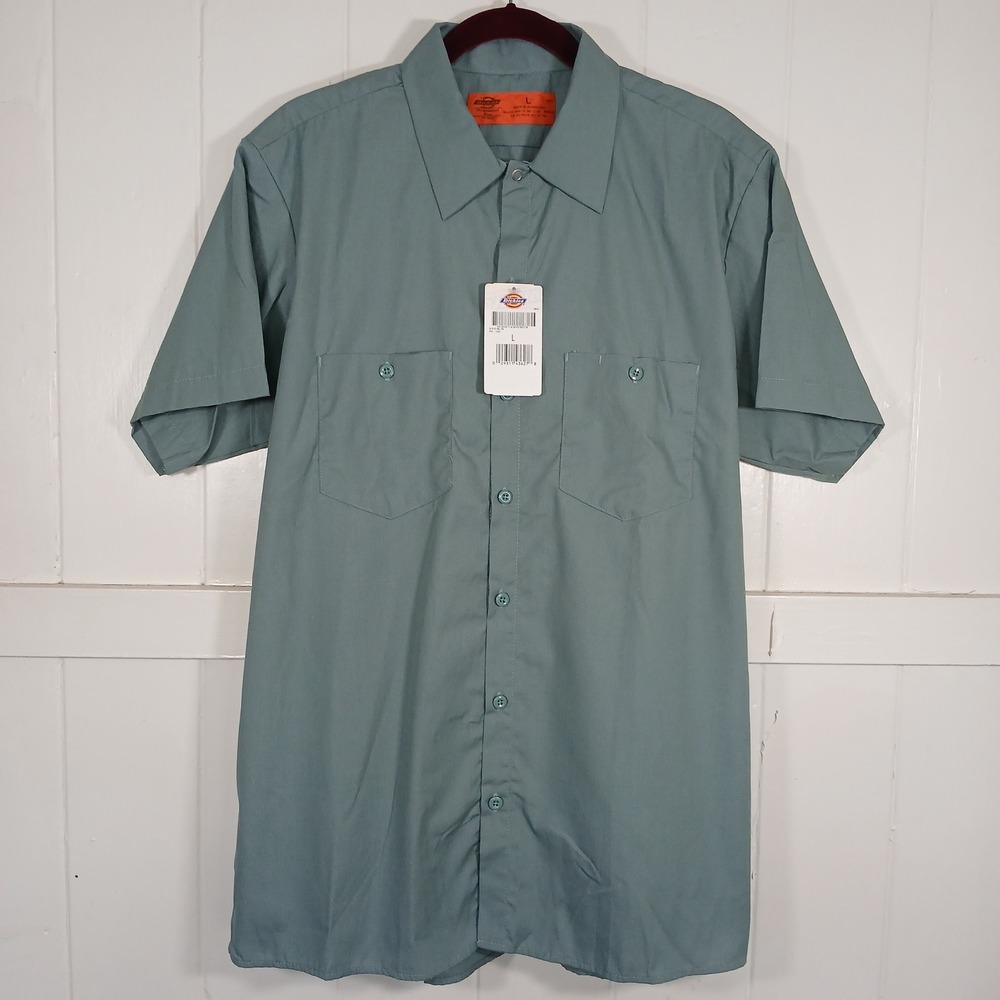New Dickies Work Shirt Mens Large Sage Green Short Sleeve Garage Wear